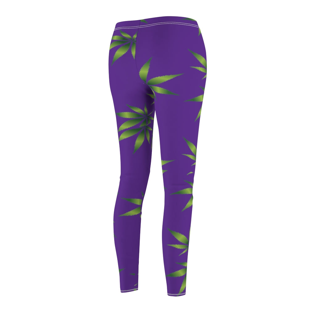 Marijuana Print Casual Leggings - purple