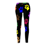 Colorful Paw Print Casual Leggings - Black