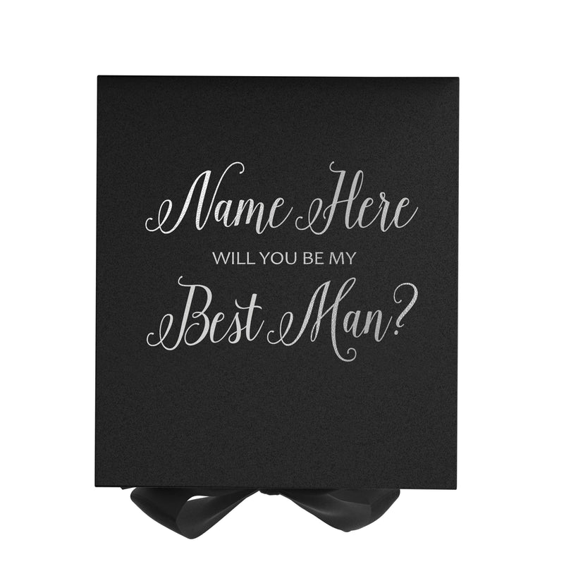 Personalized Will You Be My Best Man? Proposal Box Black w/ Bow - No Border