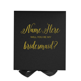 Personalized Will You Be My Bridesmaid? Proposal Box Black w/ Bow - No Border