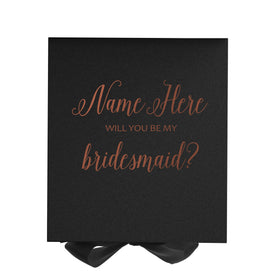 Personalized Will You Be My Bridesmaid? Proposal Box Black w/ Bow - No Border