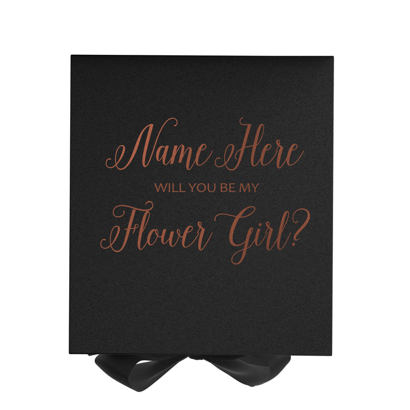 Personalized Will You Be My Flower Girl? Proposal Box Black w/ Bow - No Border