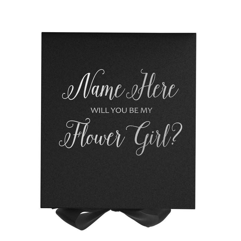 Personalized Will You Be My Flower Girl? Proposal Box Black w/ Bow - No Border