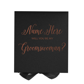 Personalized Will You Be My Groomswoman? Proposal Box Black w/ Bow - No Border