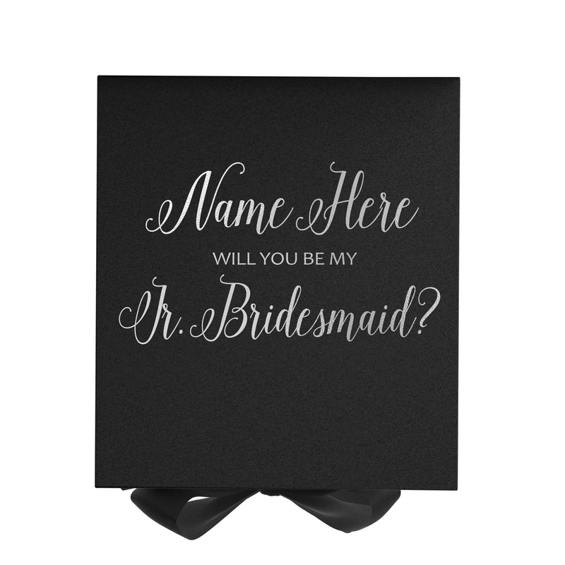 Personalized Will You Be My Jr. Bridesmaid? Proposal Box Black w/ Bow - No Border