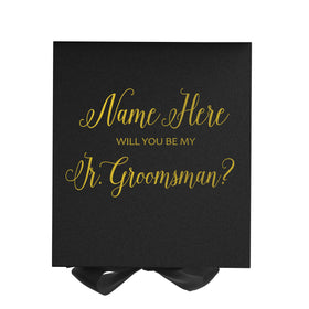 Personalized Will You Be My Jr. Groomsman? Proposal Box Black w/ Bow - No Border