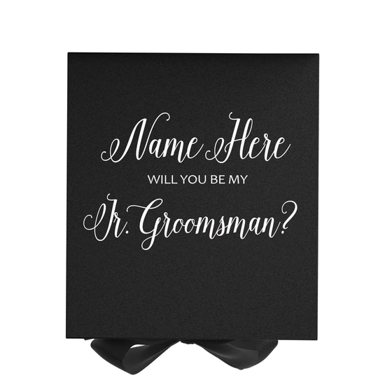 Personalized Will You Be My Jr. Groomsman? Proposal Box Black w/ Bow - No Border