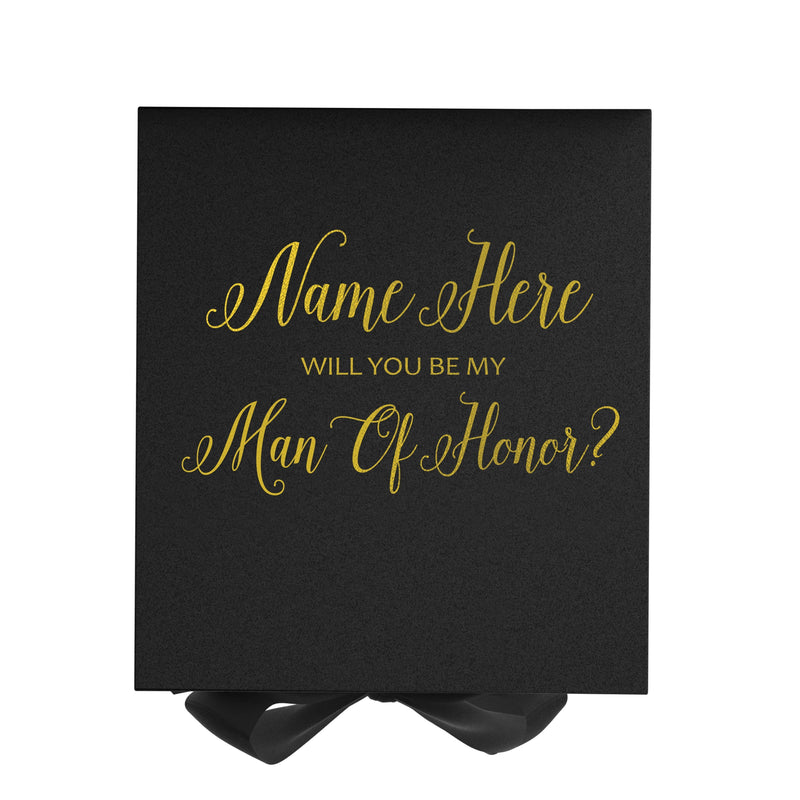 Personalized Will You Be My Man Of Honor? Proposal Box Black w/ Bow - No Border