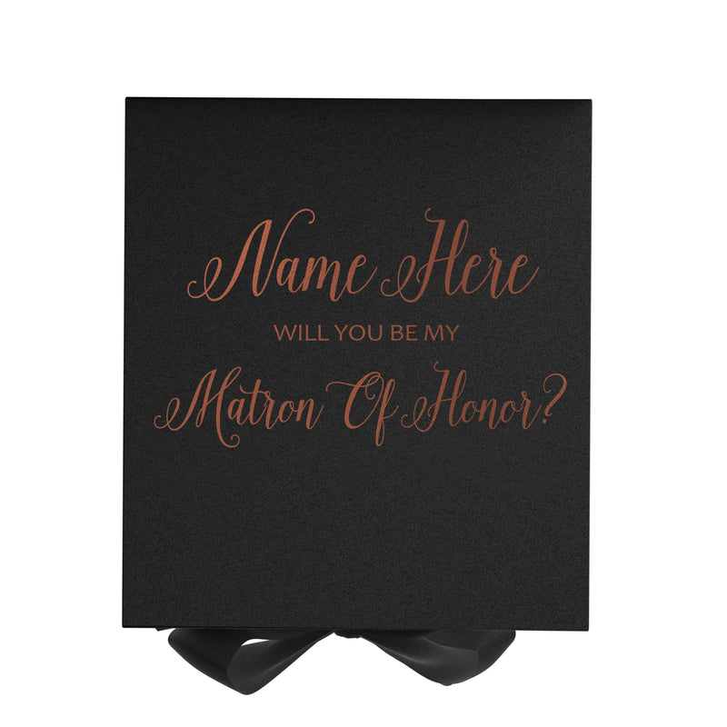 Personalized Will You Be My Matron Of Honor? Proposal Box Black w/ Bow - No Border