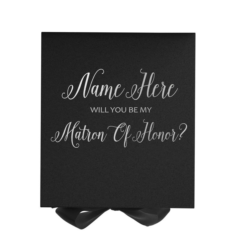 Personalized Will You Be My Matron Of Honor? Proposal Box Black w/ Bow - No Border