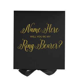 Personalized Will You Be My Ring Bearer? Proposal Box Black w/ Bow - No Border