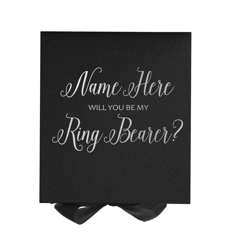 Personalized Will You Be My Ring Bearer? Proposal Box Black w/ Bow - No Border