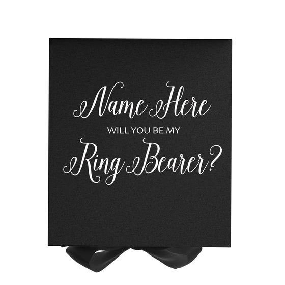 Personalized Will You Be My Ring Bearer? Proposal Box Black w/ Bow - No Border