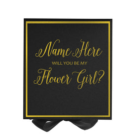 Personalized Will You Be My Flower Girl? Proposal Box Black w/ Bow -  Border