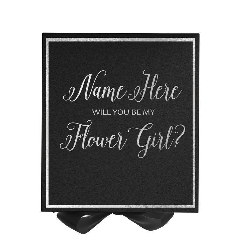 Personalized Will You Be My Flower Girl? Proposal Box Black w/ Bow -  Border