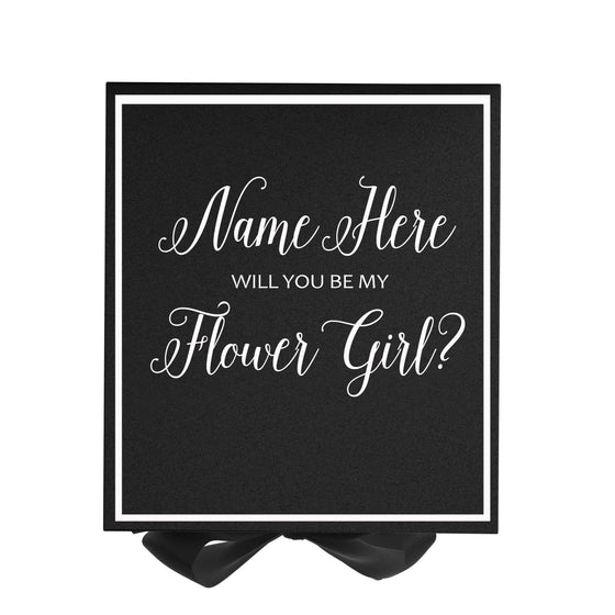 Personalized Will You Be My Flower Girl? Proposal Box Black w/ Bow -  Border