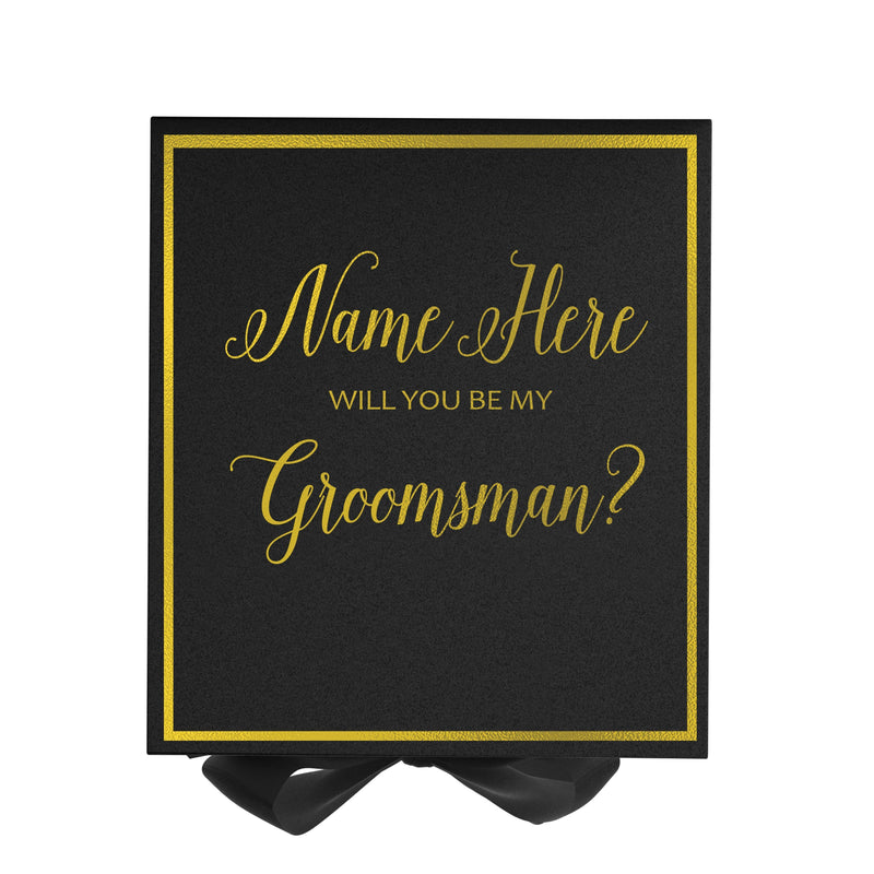 Personalized Will You Be My Groomsman? Proposal Box Black w/ Bow -  Border