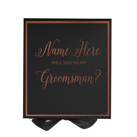 Personalized Will You Be My Groomsman? Proposal Box Black w/ Bow -  Border