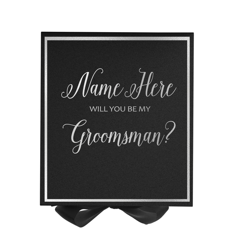 Personalized Will You Be My Groomsman? Proposal Box Black w/ Bow -  Border