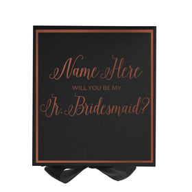 Personalized Will You Be My Jr. Bridesmaid? Proposal Box Black w/ Bow -  Border