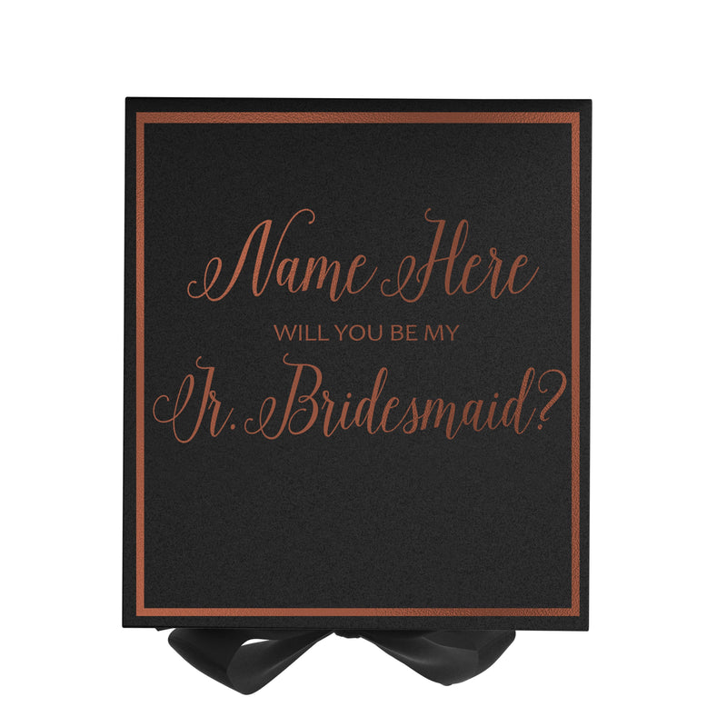 Personalized Will You Be My Jr. Bridesmaid? Proposal Box Black w/ Bow -  Border