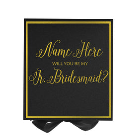 Personalized Will You Be My Jr. Bridesmaid? Proposal Box Black w/ Bow -  Border