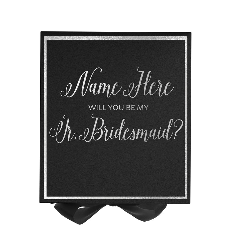 Personalized Will You Be My Jr. Bridesmaid? Proposal Box Black w/ Bow -  Border