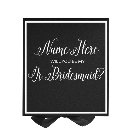 Personalized Will You Be My Jr. Bridesmaid? Proposal Box Black w/ Bow -  Border