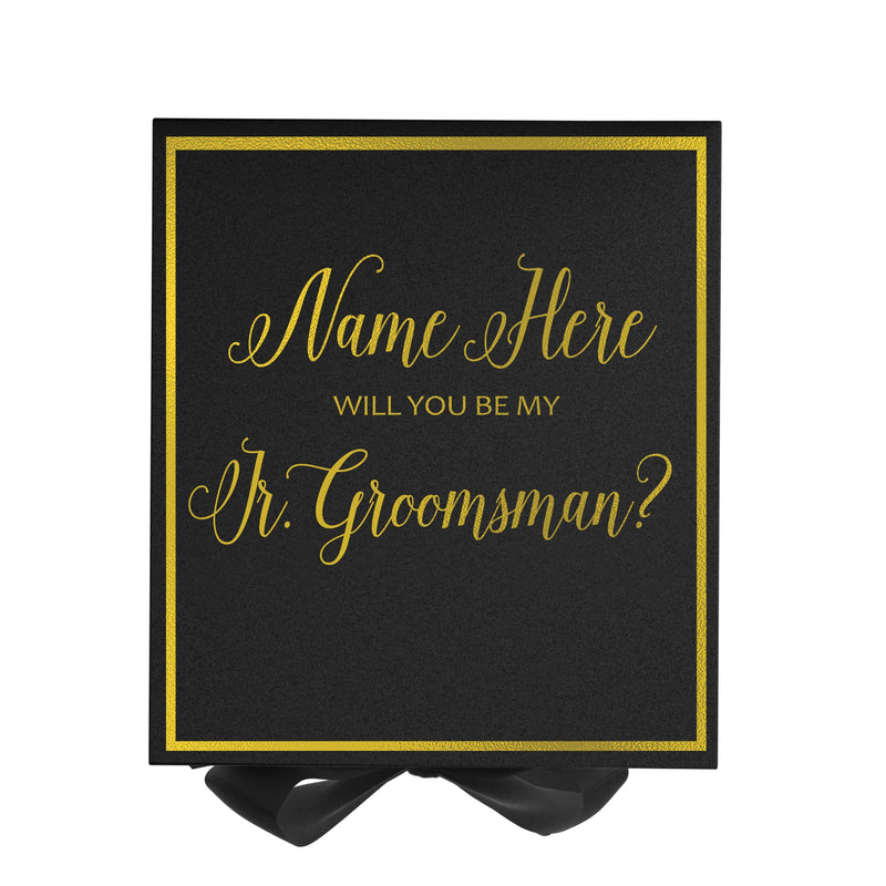 Personalized Will You Be My Jr. Groomsman? Proposal Box Black w/ Bow -  Border