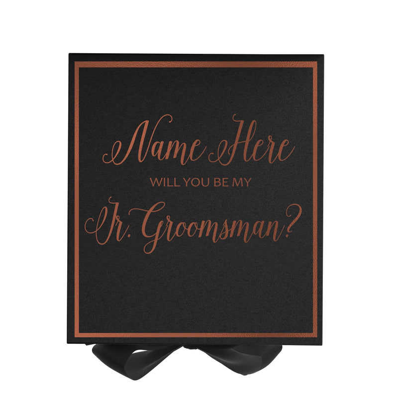 Personalized Will You Be My Jr. Groomsman? Proposal Box Black w/ Bow -  Border