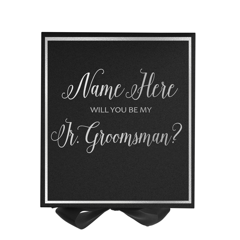 Personalized Will You Be My Jr. Groomsman? Proposal Box Black w/ Bow -  Border