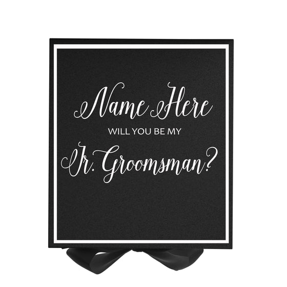 Personalized Will You Be My Jr. Groomsman? Proposal Box Black w/ Bow -  Border