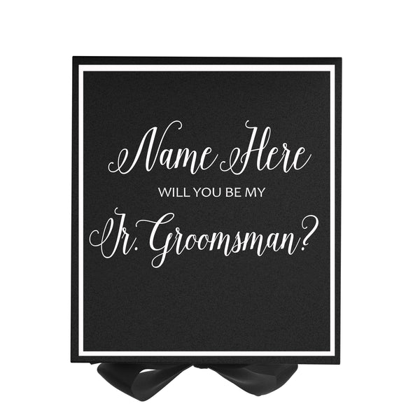 Personalized Will You Be My Jr. Groomsman? Proposal Box Black w/ Bow -  Border