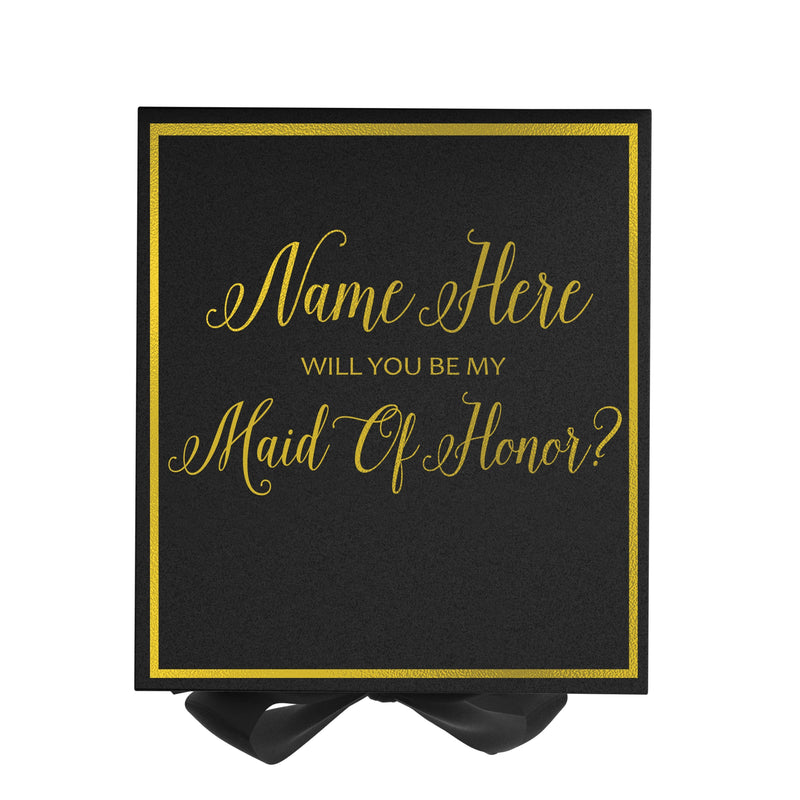 Personalized Will You Be My Maid Of Honor? Proposal Box Black w/ Bow -  Border