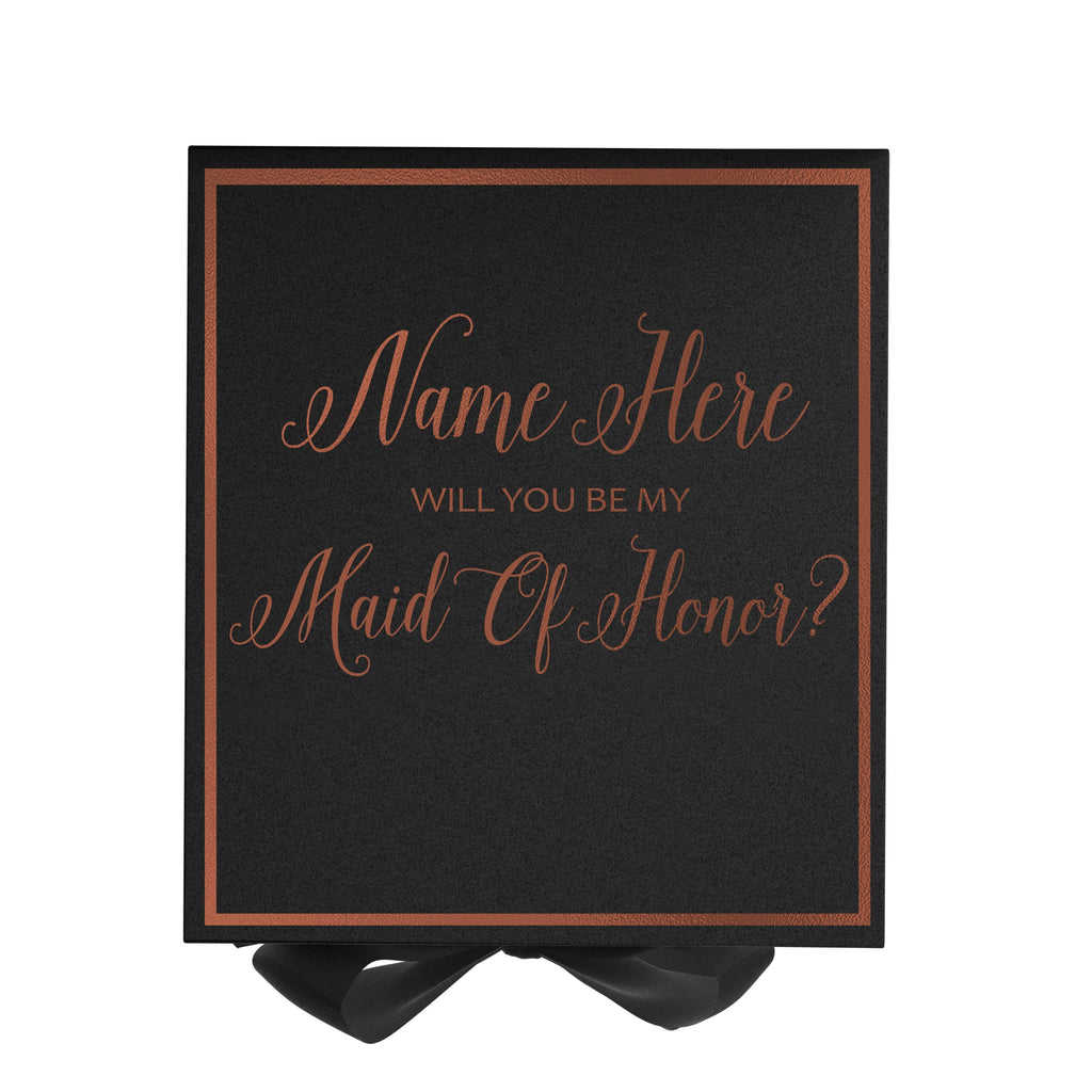 Personalized Will You Be My Maid Of Honor? Proposal Box Black w/ Bow -  Border