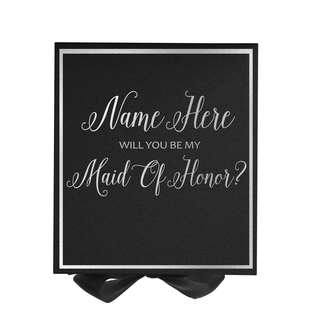 Personalized Will You Be My Maid Of Honor? Proposal Box Black w/ Bow -  Border