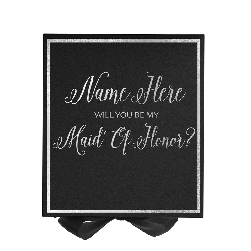 Personalized Will You Be My Maid Of Honor? Proposal Box Black w/ Bow -  Border