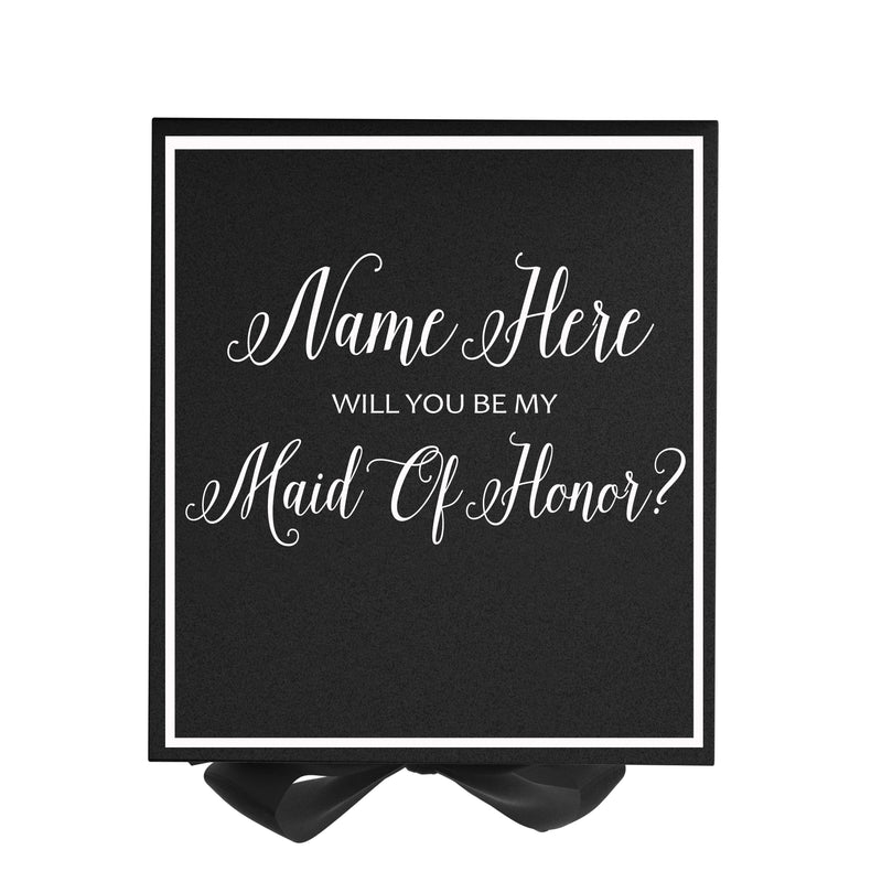 Personalized Will You Be My Maid Of Honor? Proposal Box Black w/ Bow -  Border