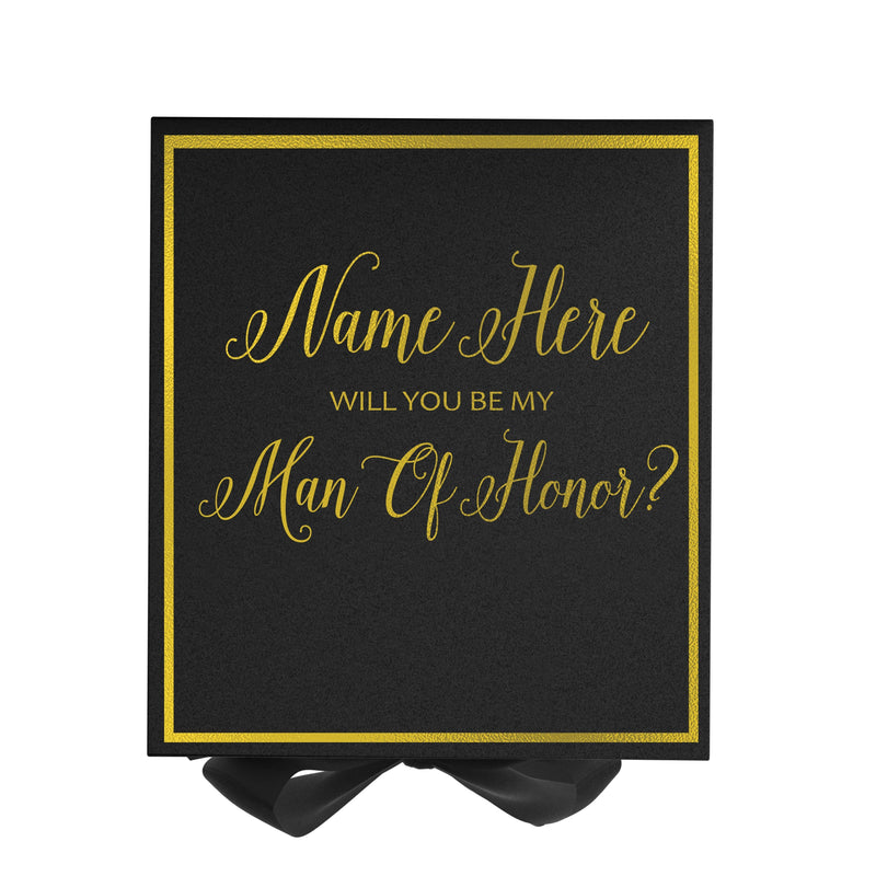 Personalized Will You Be My Man Of Honor? Proposal Box Black w/ Bow -  Border