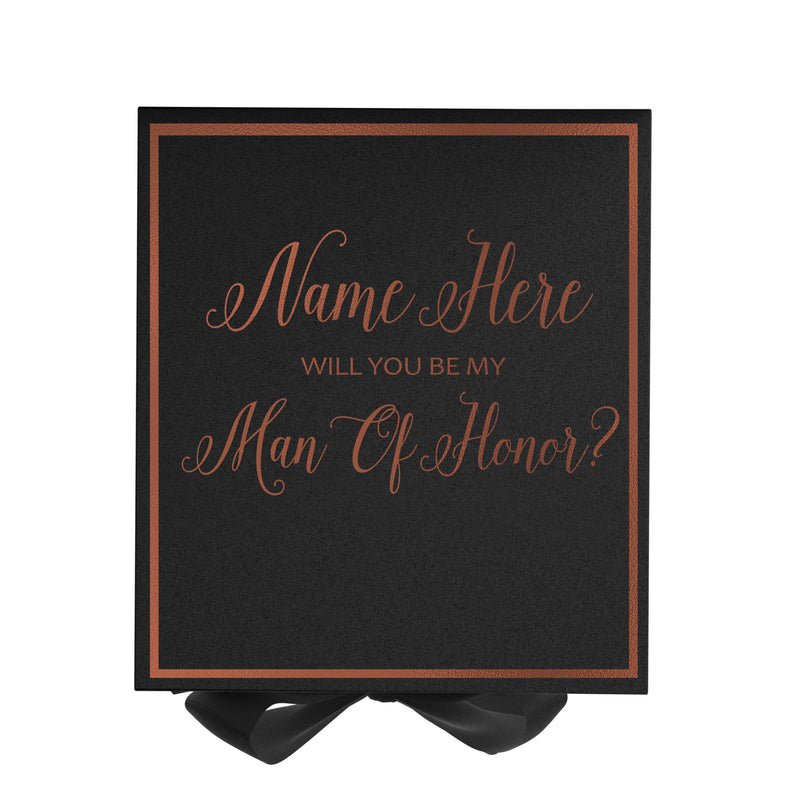Personalized Will You Be My Man Of Honor? Proposal Box Black w/ Bow -  Border