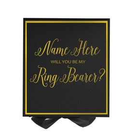 Personalized Will You Be My Ring Bearer? Proposal Box Black w/ Bow -  Border