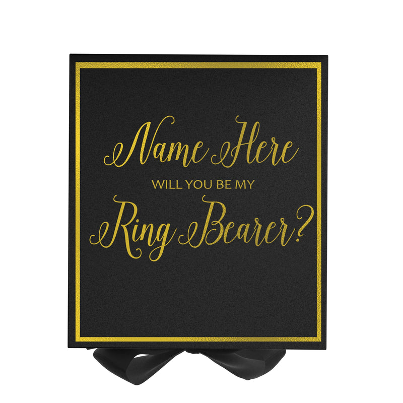 Personalized Will You Be My Ring Bearer? Proposal Box Black w/ Bow -  Border
