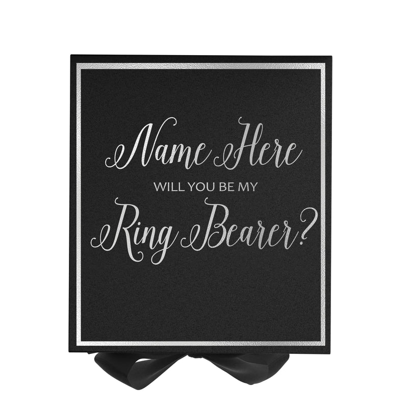 Personalized Will You Be My Ring Bearer? Proposal Box Black w/ Bow -  Border