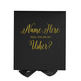 Personalized Will You Be My Usher? Proposal Box Black w/ Bow - No Border