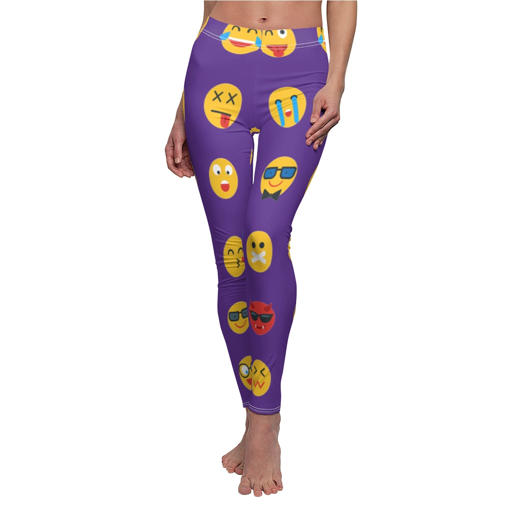 Emoji Print Casual Leggings - Purple