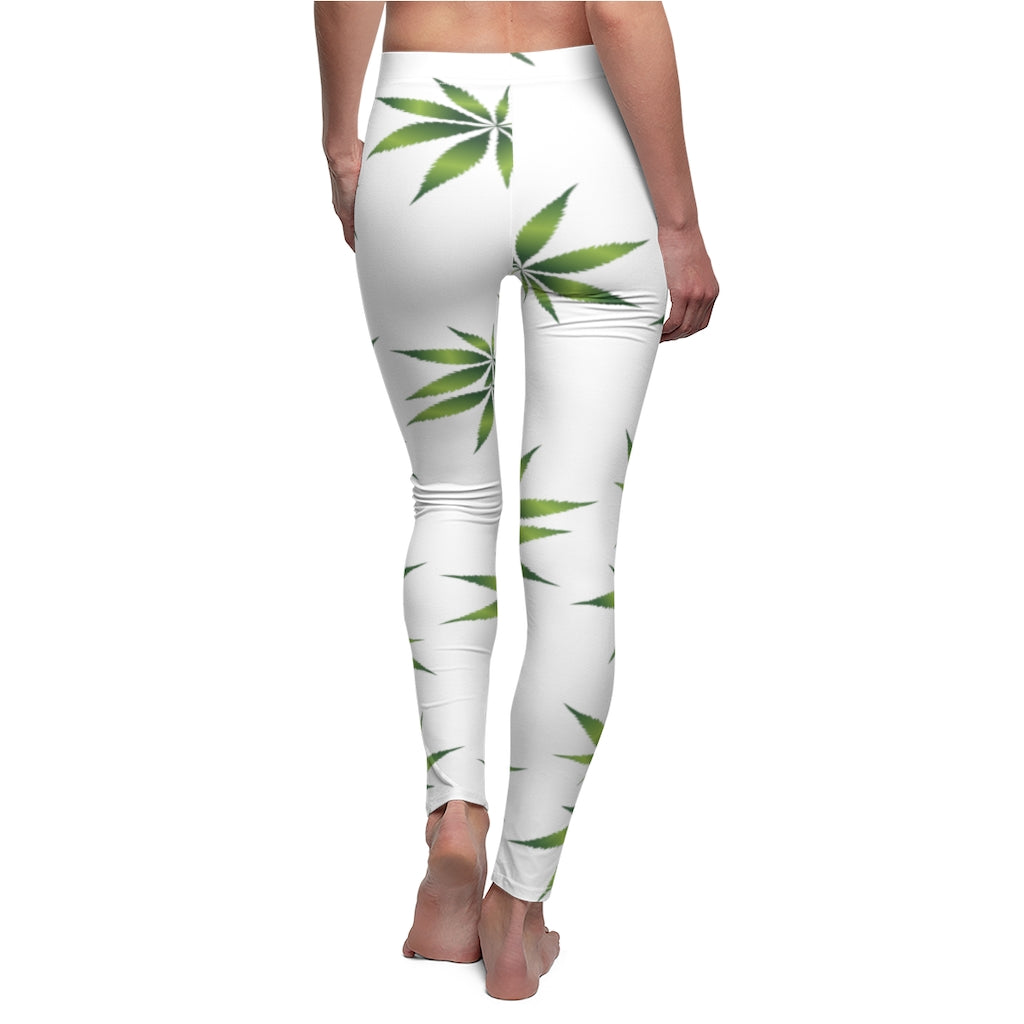 Marijuana Print Casual Leggings - white