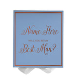 Personalized Will You Be My Best Man  Box? Proposal Box Light Blue w/ Bow white -  Border