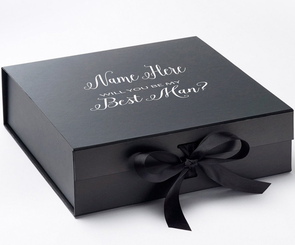 Personalized Will You Be My Best Man? Proposal Box Black w/ Bow - No Border