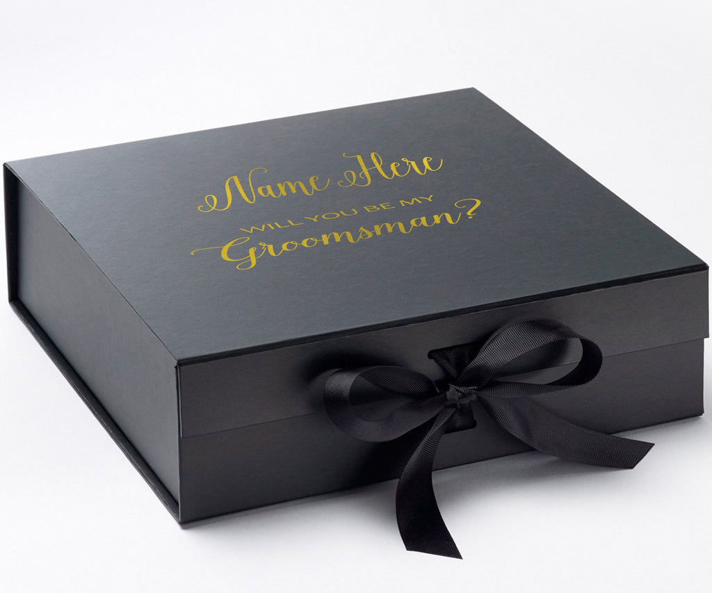 Personalized Will You Be My Groomsman? Proposal Box Black w/ Bow - No Border