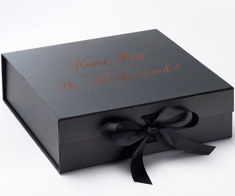 Personalized Will You Be My Jr. Bridesmaid? Proposal Box Black w/ Bow - No Border
